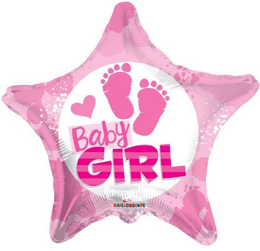 Baby Girl Pink Footprints Star Shape Foil Balloon