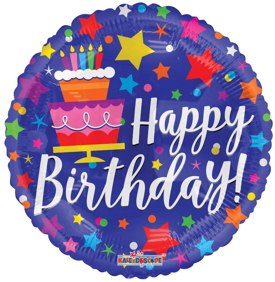 Happy Birthday Cake & Stars Standard Foil Balloon