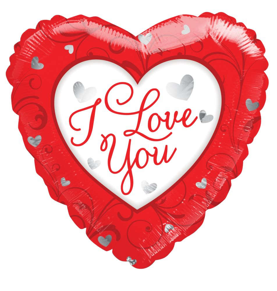 I Love You Red & White, Heart Shape Foil Balloon