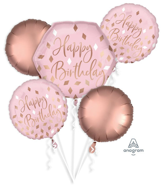 Rose Gold Birthday Balloon Bouquet (Helium)